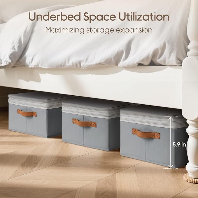 Homosorout Large Closet Storage Bins - Compression Organizer Bins, Stackable Closet Organizer, Expandable Under Bed Storage Containers for Clothes, Towels, Sheet, 2 Pack, Grey
