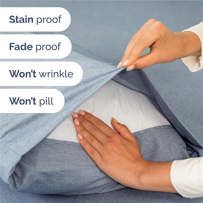 Full Size 4 Piece Sheet Set - Comfy Breathable & Cooling Sheets - Hotel Luxury Bed Sheets for Women & Men - Deep Pockets, Easy-Fit, Soft & Wrinkle Free Sheets - Heathered Blue Oeko-Tex Bed Sheet Set