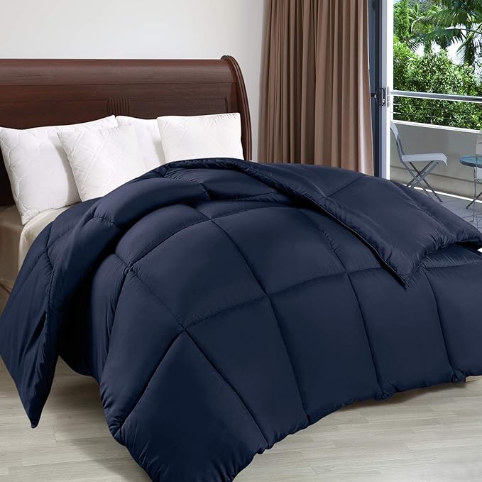Utopia Bedding Queen Comforter Duvet Insert, Quilted Navy Comforter with Corner Tabs, Box Stitched Down Alternative Comforters Queen Size 88 x 88 inches