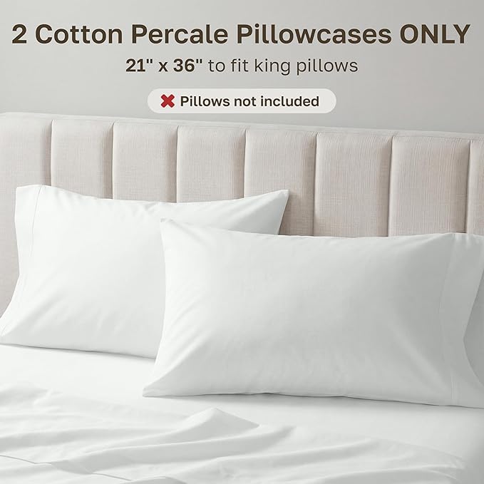 California Design Den Pillow Cases King Size Set of 2-100% Egyptian Cotton Pillow Cases, Crisp Percale Feel, Soft & Breathable, Fits King Pillows - Silver