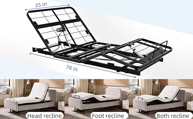 Twin XL Adjustable Bed Frame Without Legs for Rv Platform Storage Bed, Zero Clearance Head & Foot Electric Lift Recline