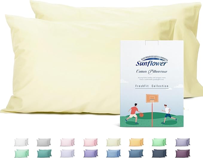 Sunflower Queen Pillowcases Set of 2, 100% Cotton Queen Pillow Cases 2, 20×30 inches Cream, Soft and Breathable