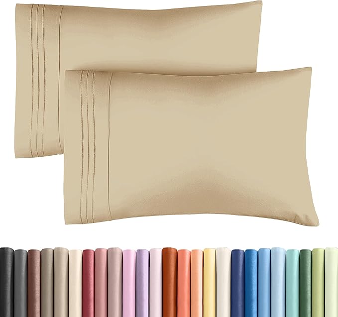 Standard Pillow Cases Set of 2 - Ultra-Soft Hotel Quality Pillowcase Covers - Comfy & Wrinkle Free - Stain and Fade Resistant - Machine Washable Pillow Protectors - 2 Piece Set - Standard Size Beige