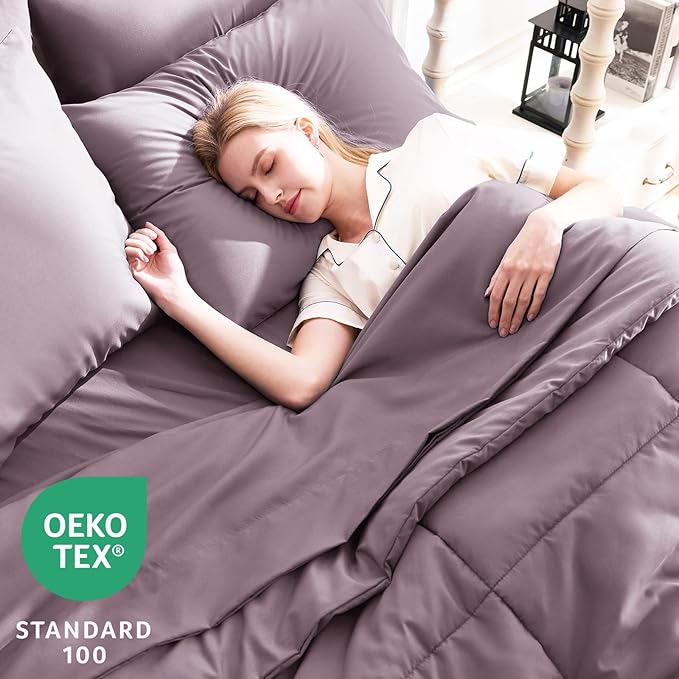 CozyLux Twin XL Comforter Set Dusty Purple, 5 Pieces Twin Extra Long Bed in a Bag for College Dorm, All Season Bedding Set with Stitch Quilted Comforter, Flat Sheet, Fitted Sheet, Pillowcases