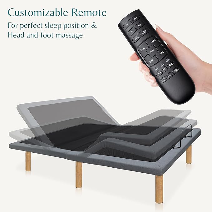 Hedva Adjustable Bed Frame with Massage Motors, 4 USB Ports, LED Light, 5-Minute Assembly, Multiple Preset Positions for Ultimate Comfort, Wireless Remote Control Adjustable Bed (Natural, Queen)