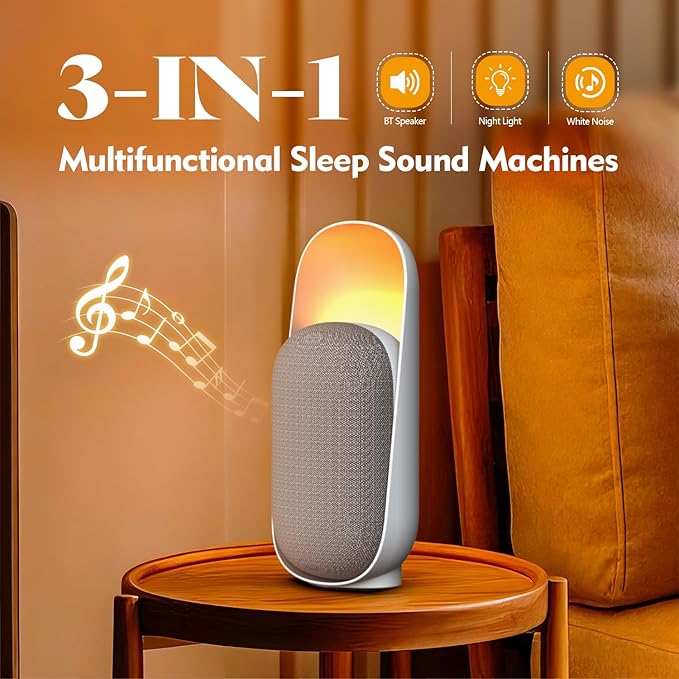 Sound Machine Night Light White Noise Machine with BT Speaker,6 Soothing Sounds,White Noise Sound Machine with Convenient Timer Options,for Baby Kids Adult Home Office Travel