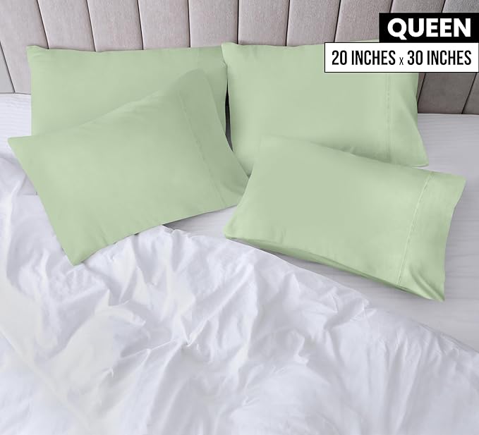 Utopia Bedding Queen Pillow Cases - Pack of 4 - Envelope Closure - Soft Brushed Microfiber Fabric - Shrinkage and Fade Resistant Pillow Covers Queen Size 20 X 30 Inches (Queen, Sage)