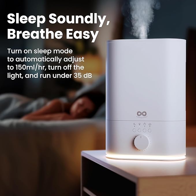 Everlasting Comfort 6L Top Fill Humidifier for Bedroom – Quiet, Easy to Fill & Clean, 60HR Runtime, Night Light, Timer, Ultrasonic Cool Mist, Auto Shut-Off for Indoor Use- White