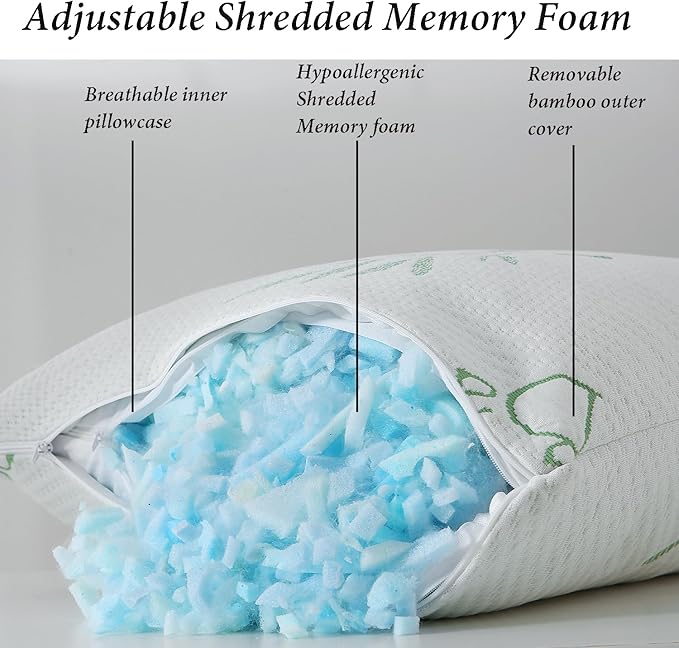 HOXXME King Size Memory Foam Pillows Set of 2, Bed Pillow for Sleeping, Firm Pillow Gel for Neck Support, Hotel Quality Bed Rest Pillow with Cooling Zippered Breathable Cover King 2 Pack