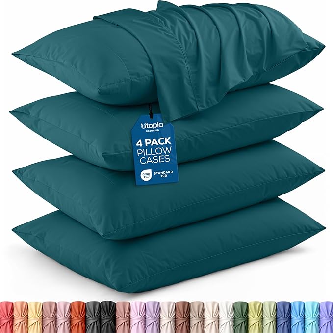 Utopia Bedding Queen Pillow Cases - 4 Pack - Envelope Closure - Soft Brushed Microfiber Fabric - Shrinkage and Fade Resistant Pillow Covers Queen Size 20 X 30 Inches (Queen, Teal)