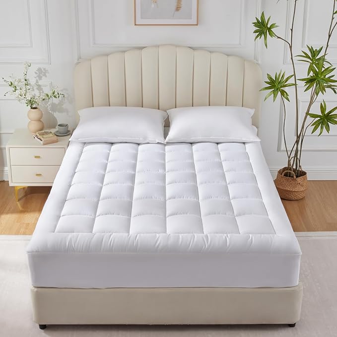 CozyLux King Size Mattress Pad Pillow Top Cotton Cooling Mattress Topper 8-21" Deep Pocket Mattress Cover Quilted Fitted Cooling 450GSM Mattress Protector (78x80 inch,White)
