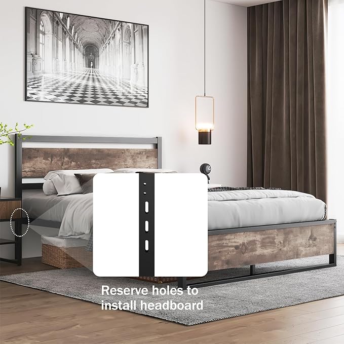 Headboard Only Wooden Headboard with Metal Slats Sturdy Rustic Headboards Easy Assembly, Twin XL/Queen/King (King)