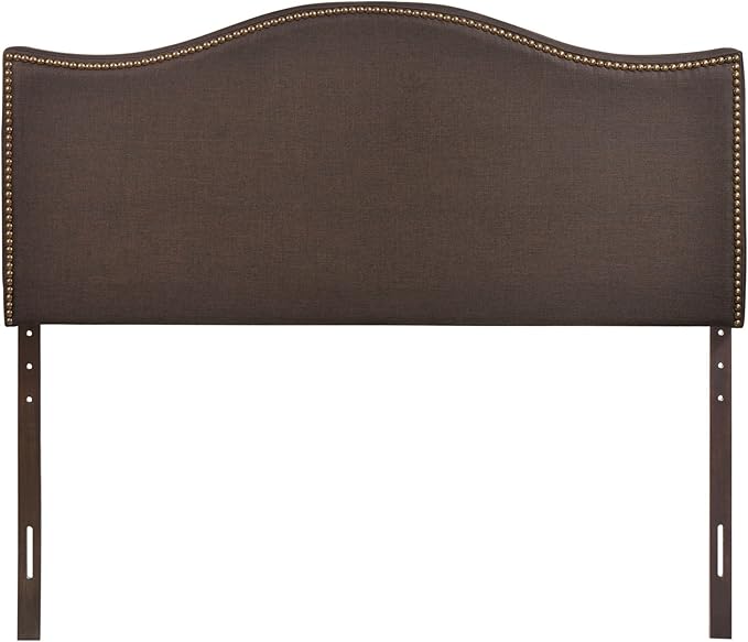 Modway Curl Upholstered Linen Fabric Queen Headboard Size With Nailhead Trim and Curved Shape in Dark Brown Fabric