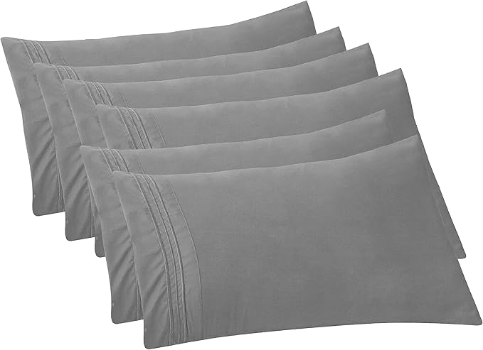 Elegant Comfort 6-PACK Solid Pillowcases 1500 Premium Hotel Quality Microfiber - Smooth Weave, Wrinkle and Stain Resistant, Easy Slip-On, 6-Piece Set, King Pillowcase, Gray
