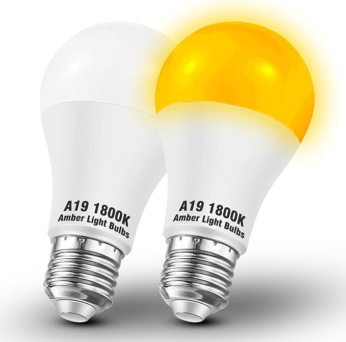 Amber Sleep Light Bulbs 1800K, A19 9W Amber Light Bulb 60W Equivalent, Blue Light Blocking 800lm, E26 Bright Warm Light Bulb for Healthy Sleep, Bedroom, Porch, Patio Lighting, Non-Dimmable, 2 Pack