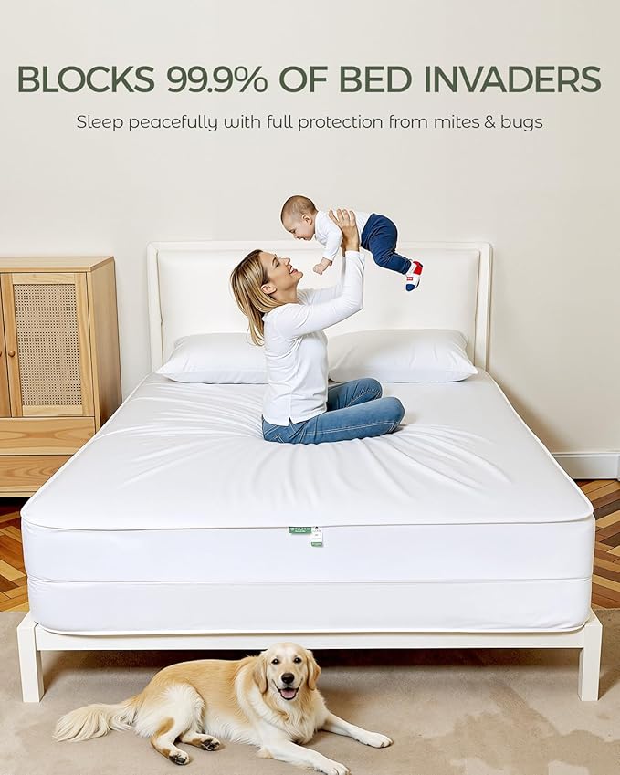 FAUNNA 100% Cotton Mattress Encasement, Bed Bug and Dust Mite Proof Mattress Protector Hypoallergenic & Antibacterial Protection, Noiseless Zippered Six-Sided Mattress Cover (Full 16" Deep)