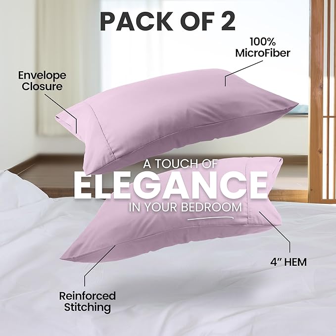 Utopia Bedding King Pillow Cases - 2 Pack - Envelope Closure - Soft Brushed Microfiber Fabric - Shrinkage and Fade Resistant Pillow Covers King Size 20 X 40 Inches (King, Lavender)
