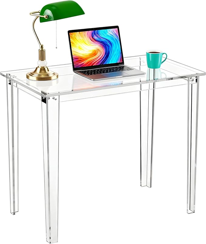 Acrylic Desk, Clear Modern Writing Table for Home Office (Clear, Small)