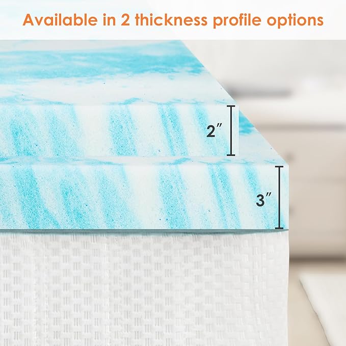 Sweetcrispy Mattress Topper King, 2 Inch Thick Memory Foam Gel Infused Cooling Toppers Pad for King Size Bed, Sleeper Sofa, RV, Camper, CertiPUR US Certified, Ventilated and Breathable