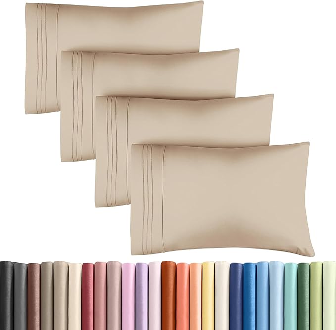 King Pillow Cases Set of 4 - Ultra Soft Hotel Quality Pillowcase Covers - Comfy, Cozy & Wrinkle Free - Shrinkage, Stain and Fade Resistant - Machine Washable Pillow Protectors - 4 Piece Set - Cream