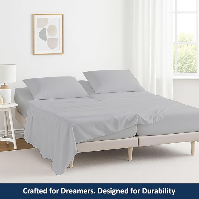 5 Piece Split Cal King Sheet Set, 100% Egyptian Cotton, 16 Inch Deep Pockets, Light Grey Solid, Soft Cooling Sheets for Adjustable Beds, Sleep Number Beds, Split Cal King Mattress Sheet Set