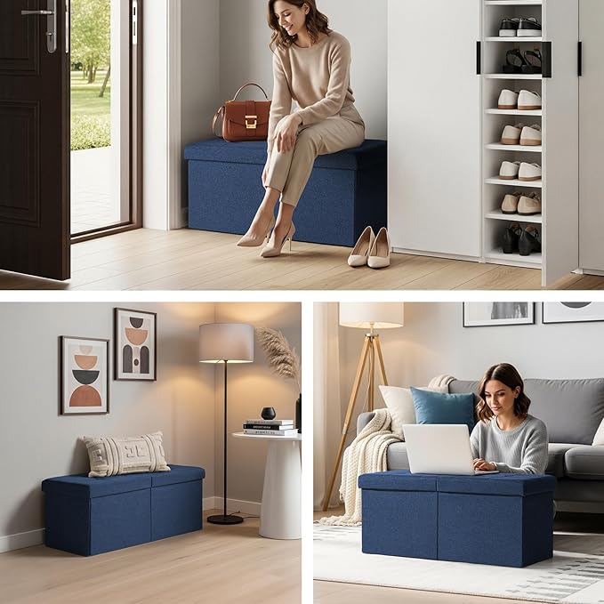 30-INCH Storage Ottoman Bench, Footrest with Storage, End of Bed Bench Coffee Table for Living Room, Bedroom, Entryway, Blue