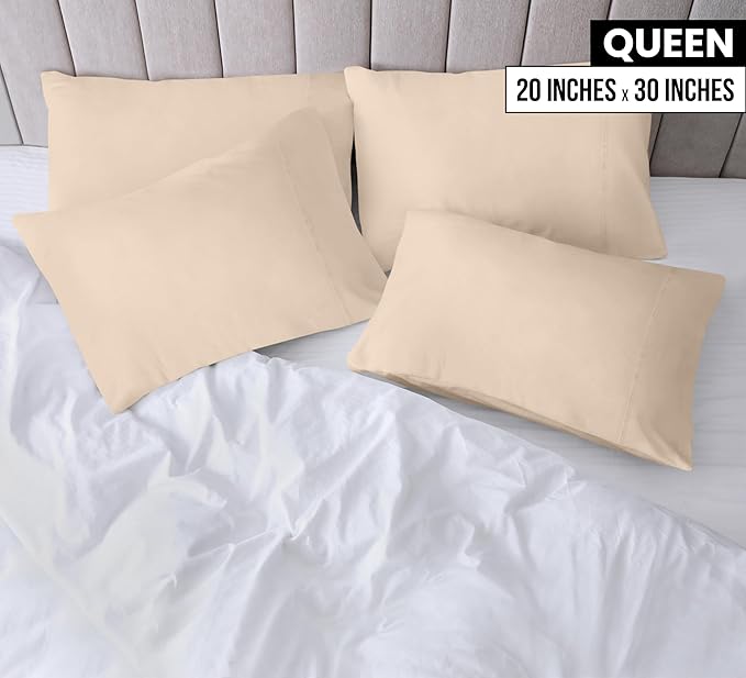 Utopia Bedding Queen Pillow Cases - 12 Pack - Envelope Closure - Soft Brushed Microfiber Fabric - Shrinkage and Fade Resistant Pillow Covers Queen Size 20 X 30 Inches (Queen, Beige)