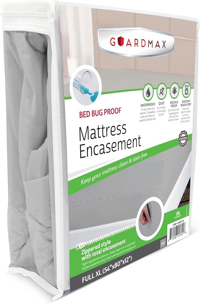 Guardmax Full XL Mattress Encasement with Zipper, Waterproof, Bed Bug Proof, Dust Mite Proof Mattress Protector for Full XL Size Bed up to 12" Deep, Zippered All Around Jersey Knitted Mattress Cover
