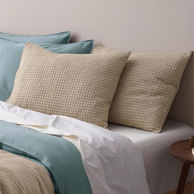 PHF Ultra Soft Waffle Weave Pillow Shams Queen Size, No Insert, 2 Pack 20" x 30" Pillowcases,Breathable & Skin-Friendly Pillow Cases, Stylish Decorative Bed Pillow Cases Covers, Khaki