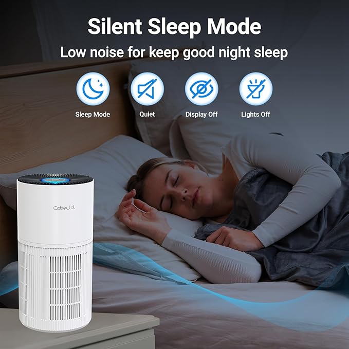Air Purifiers for Home Large Rooms, Cobectal Air Cleaner with HEPA 3-in-1 Filter Covers up to 1650ft², PM2.5 Air Quality Sensor, Timer Setting & Sleep Mode, Pet Air Purifier for Home, RVs, White