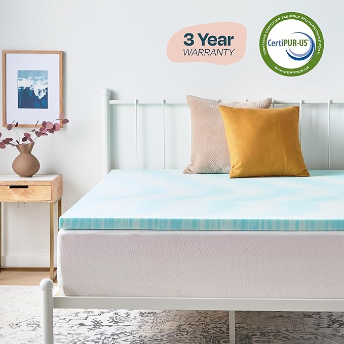 Linenspa 2 Inch Swirl Gel Memory Foam Mattress Topper, Full Size – Cooling Gel Infused, Ventilation Holes – Pressure Relieving Bed Topper – CertiPUR Certified