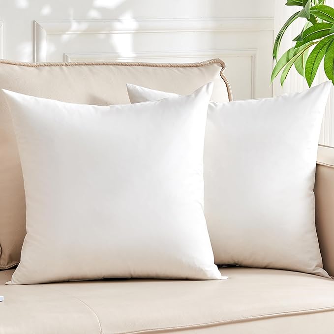 Organic Feather Down Throw Pillow Inserts (28x28 Inch, Set of 2) - 100% Cotton Shell, Filling of Feathers, Euro Square Decorative Pillow Form Core for Couch, Sofa, and Bed