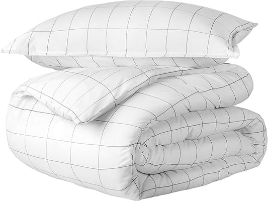 Bare Home Bedding Duvet Cover Extra Long - Premium 1800 Super Soft Collection - Lightweight, Duvet Cover - Soft Textured (Twin/Twin XL, Grid - White/Grey)