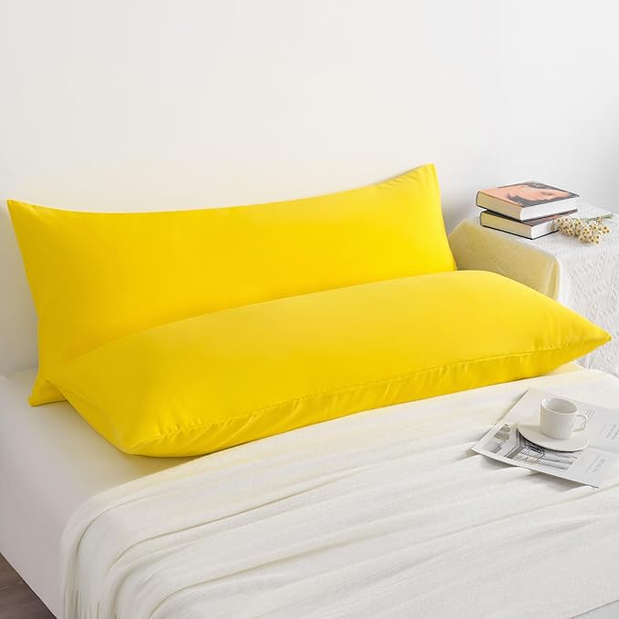NTBAY Body Pillow Cases Set, 2 Pack Brushed Microfiber 20x54 Inches, Soft, Wrinkle, Fade, Stain Resistant Yellow Pillow Cases with Envelope Closure