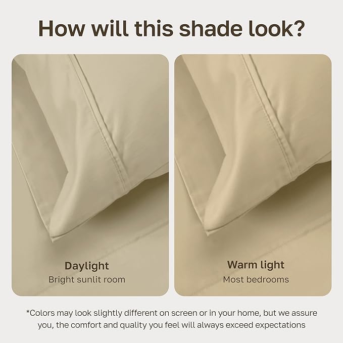 California Design Den Standard/Queen Size Pillowcase Set - 400 Thread Count Pillowcases, 100% Cotton Sateen, Set of 2 Pillow Covers, Soft and Breathable - Beige (Golden Tone)