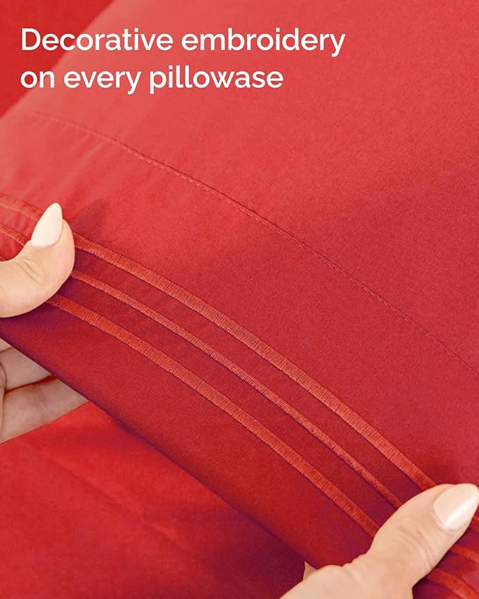 Twin XL Size 3 Piece Sheet Set - Comfy Breathable & Cooling Sheets - Hotel Luxury Bed Sheets for Women & Men - Deep Pockets, Easy-Fit, Extra Soft and Wrinkle Free Sheets - Red Oeko-Tex Bed Sheet Set