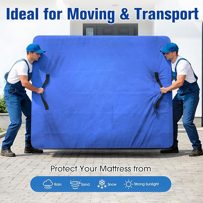 BlissTrends Extra Thick Mattress Bags for Moving and Storage, Waterproof Mattress Protector with Sturdy Handles & Reinforced Zipper, Heavy Duty Tarp Material Reusable Bed Cover (82"x63"x15"Queen Size)