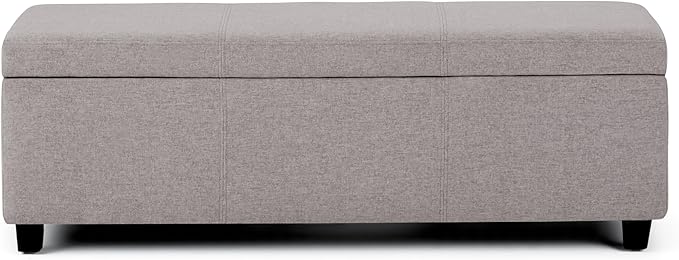 SIMPLIHOME Avalon Storage Ottoman Bench - 48" Wide x 16" High Upholstered Linen Look Fabric Rectangular Lift-Top Ottoman in Cloud Grey, Contemporary Bench for Living Room with High-Density Foam