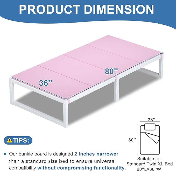 Lutown-Teen Bunkie Board Twin XL Under Mattress High-Density Polymer Bunkie Board Twin XL Size Anti-Sag, Breathable, Moisture Resistant, Noise Minimizing, Pink