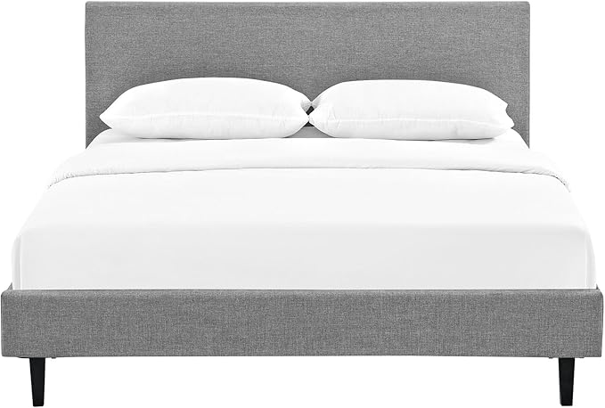 Modway Anya Upholstered Light Gray Platform Bed with Wood Slat Support in Queen