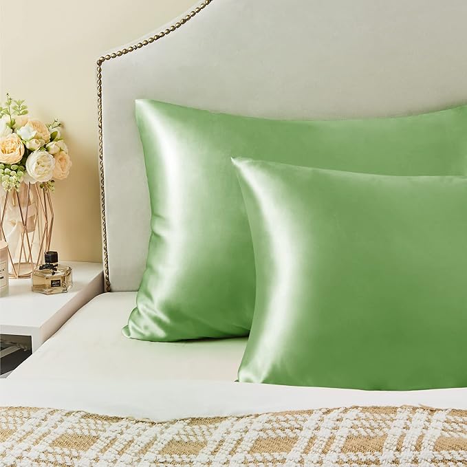 BEDELITE Satin Pillowcase for Hair and Skin, Super Soft and Cooling Similar to Silk Pillow Cases 2 Pack with Envelope Closure, Gift for Women Men(20"x30" Queen Size, Sage Green)