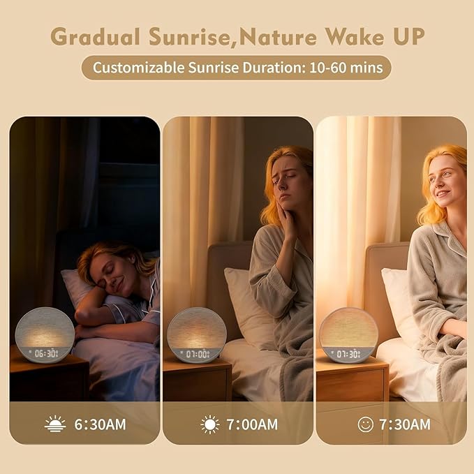 Dynamic Sunrise Alarm Clock with Bluetooth Speaker, Remote Control, Dual Alarms, Tap-to-Snooze, Display Off Mode, 36 Sounds + 15 Lightings, White Noise Sound Machine for Sleeping Adults, Kids [Cream]