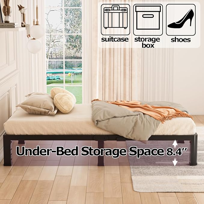 Bilily 10 Inch Low Twin Bed Frame with Round Corner Legs,3500 LBS Heavy Duty Low Profile Twin Size Metal Platform, Steel Slats Support No Box Spring Needed Easy Assembly Noise-free for Kids Room,Black