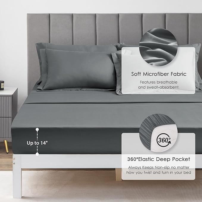 Love's cabin Oversized Queen Comforter Set Dark Grey, 7 Pieces Bed in a Bag, All Season Queen Bedding Sets with 1 Comforter, 1 Flat Sheet, 1 Fitted Sheet, 2 Pillowcase and 2 Pillow Sham | Soft, Breathable, Lightweight, Comfortable