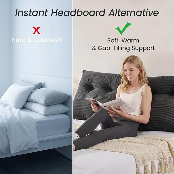 Sasttie Headboard Pillow King, Wedge Pillow Headboard for Sitting Up in Bed, Back-Rest Support Triangular Cushion for Reading - Features Removable Washable Cover, Dark Grey