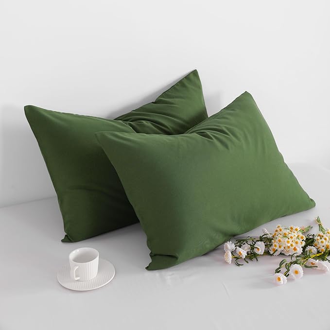 FLXXIE King Pillow Cases Set of 2, Soft Microfiber Pillow Covers with Envelope Closure, Wrinkle, Fade and Stain Resistant Pillowcases, 20x36, Olive Green