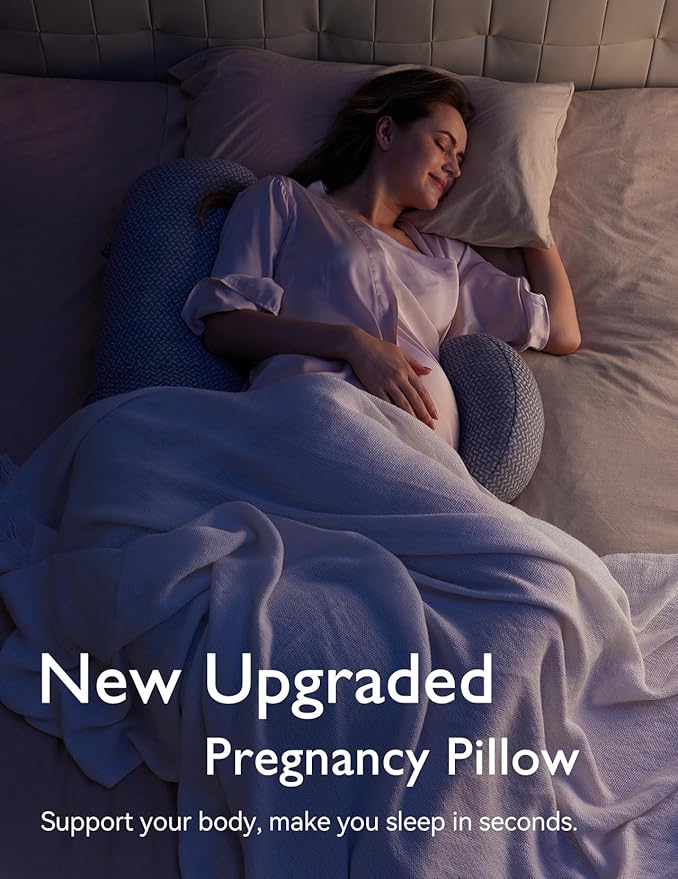 Momcozy Pregnancy Pillow,Original F Shaped Maternity Pillow for Pregnant Women with Adjustable Wedge Pillow, Full Body Support Pregnancy Pillows for Side Sleeping with Velvet Cover, Light Grey