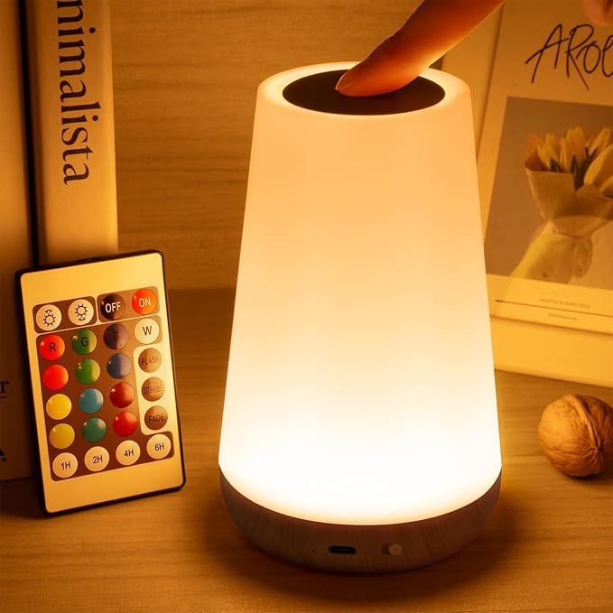Auxmir Rechargeable LED Night Light, Touch & Remote Control Bedside Lamp with 13 Colors, 5 Brightness Levels, Portable Table Lamp for Kids Baby Nursery, Bedroom, Bathroom, Camping, Dark Brown