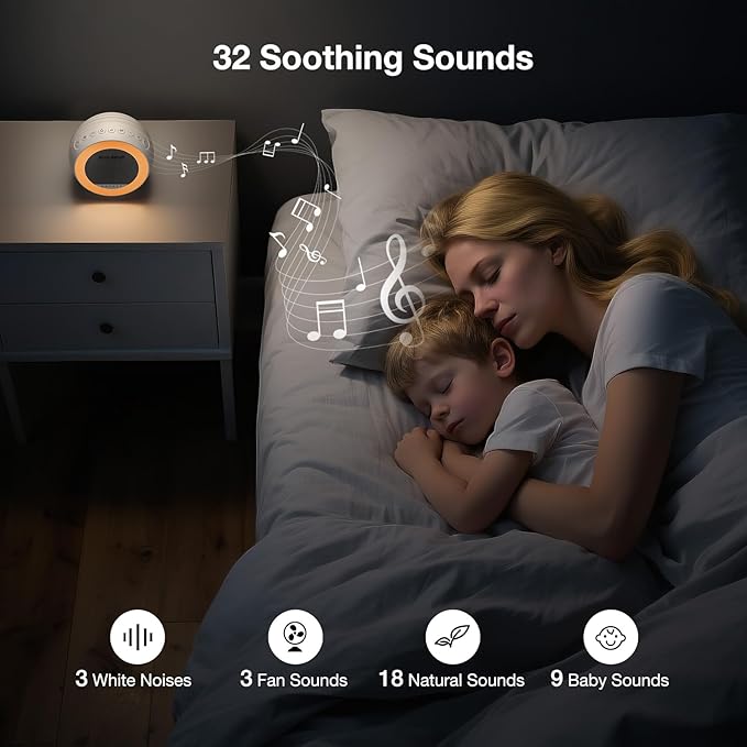 White Noise Sound Machine with Night Light, Portable Sound Machine for Baby and Adults with 10-Color Night Light, 32 Soothing Sounds & 5 Timer for Nursery, Home Office Privacy and Travel