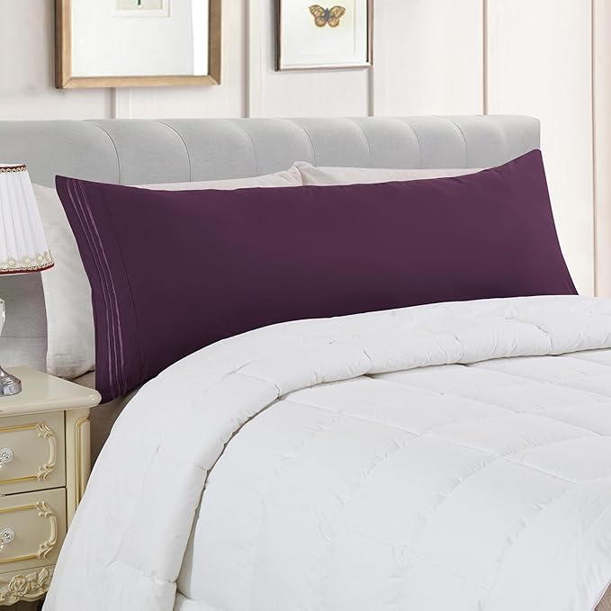 Elegant Comfort Luxury Ultra-Soft 1-Piece Body Pillowcase - 1500 Premium Hotel Quality Microfiber Double Brushed - Wrinkle Resistant, Body Pillowcase Size, Purple